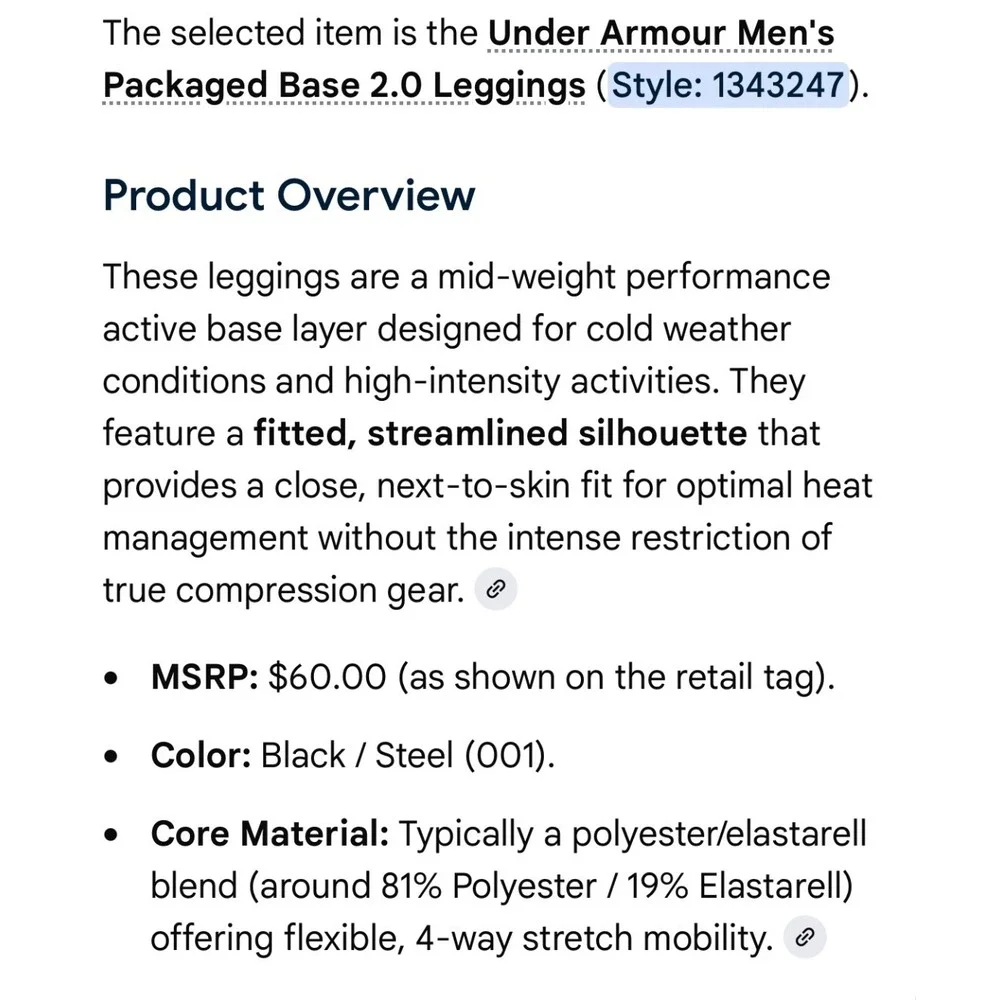 Under Armour Base 2.0 Leggings Men Medium Black Cold Weather Thermal 1343247 NWT